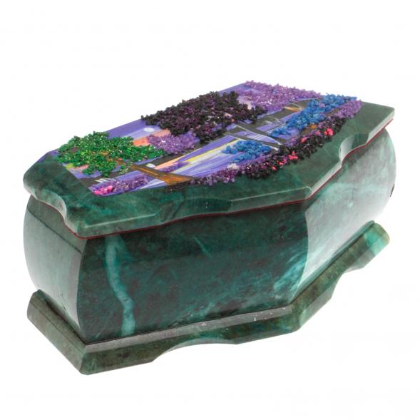 Шкатулка Корона с рисунком Рассвет 18х9х6,5 см змеевик 124990