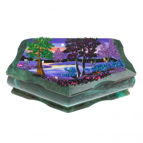 Шкатулка Корона с рисунком Рассвет 18х9х6,5 см змеевик 124990