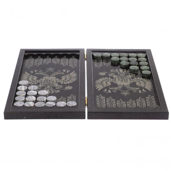 Нарды с гравировкой &amp;quot;Медведь / Герб России&amp;quot; из гранита 125809