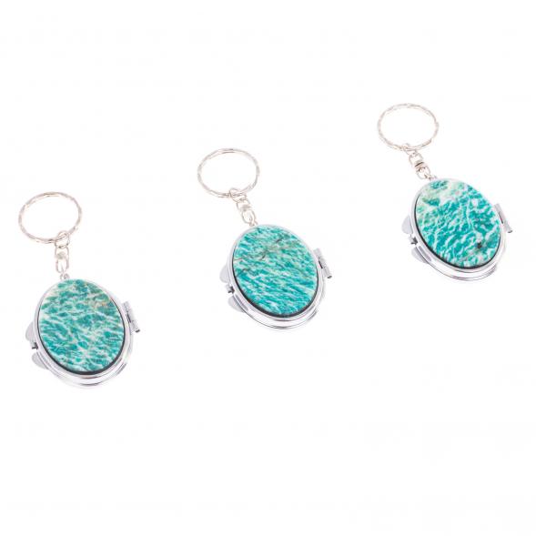 Складное зеркало брелок из амазонита овальное 126639