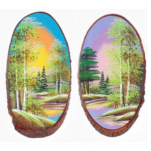 Панно на срезе дерева &amp;quot;Весна&amp;quot; вертикальное 65-70 см каменная крошка 120828