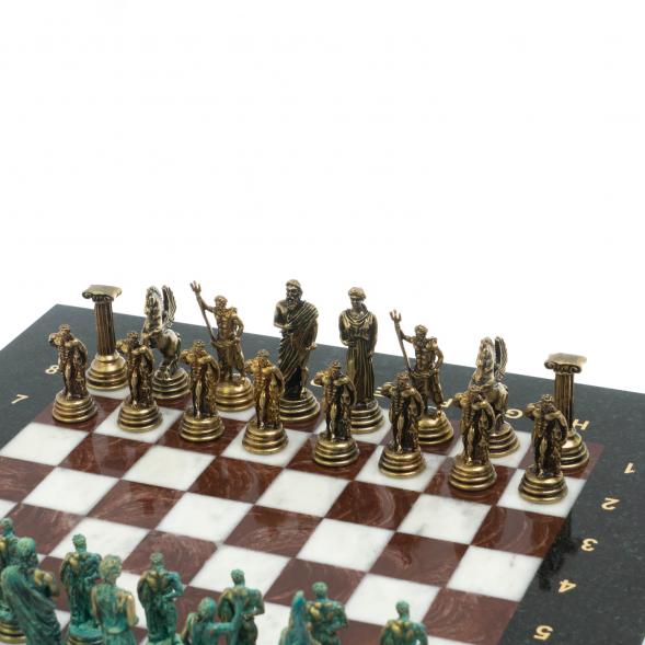 Шахматы &amp;quot;Подвиги Геракла&amp;quot; фигуры бронза / патина 28х28 см из мрамора и лемезита 128197