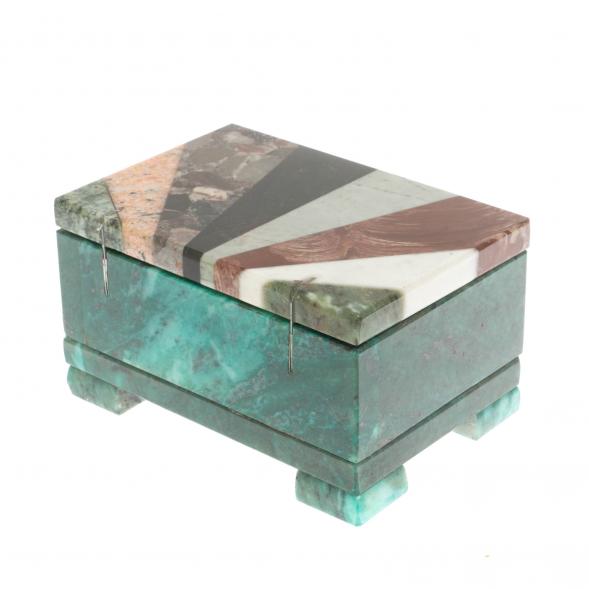 Шкатулка с мозаикой из змеевика 12х8х6,5 см 129673