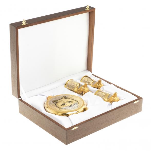 Подарочный набор &amp;quot;Лиса&amp;quot; фляжка и 3 стопки перевертыша Златоуст 123694