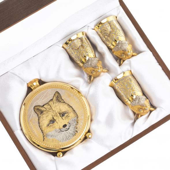 Подарочный набор &amp;quot;Лиса&amp;quot; фляжка и 3 стопки перевертыша Златоуст 123694