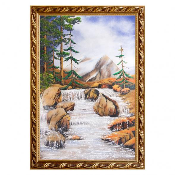 Картина &amp;quot;Горный ручей&amp;quot; багет 56х76 см, каменная крошка 111710