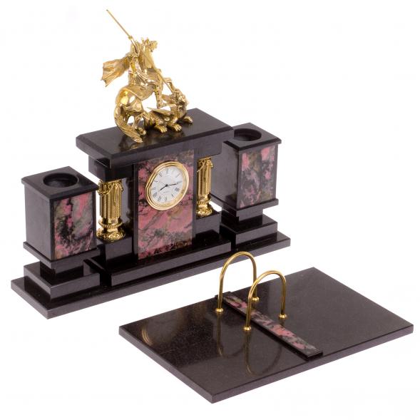 Настольный набор &amp;quot;Георгий Победоносец&amp;quot; камень родонит 126330