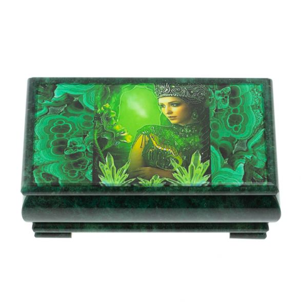 Шкатулка &amp;quot;Хозяйка медной горы. Малахит&amp;quot; из змеевика 16х8х7,5 см 128281