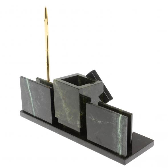 Письменный прибор &amp;quot;Менеджер&amp;quot; из черного змеевика с часами 129537