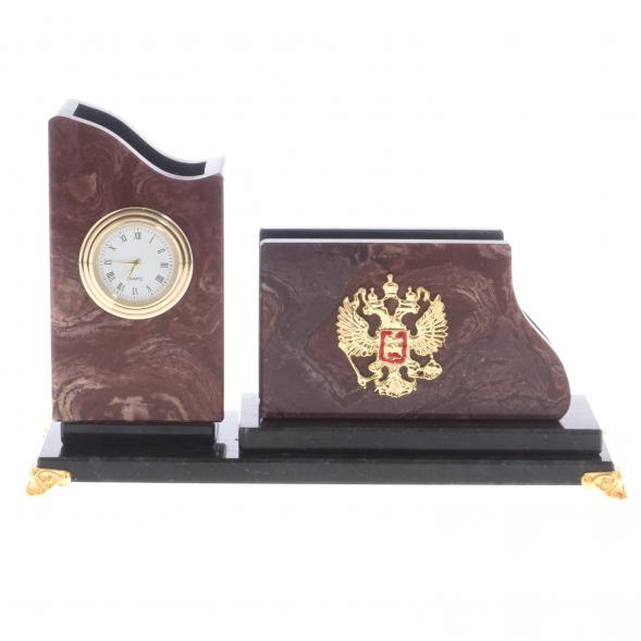 Настольная визитница с карандашницей &amp;quot;Герб&amp;quot; камень лемезит 117845