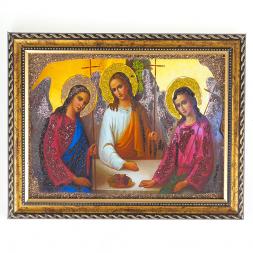 Икона Святая Троица рамка багет 18х23 см, каменная крошка