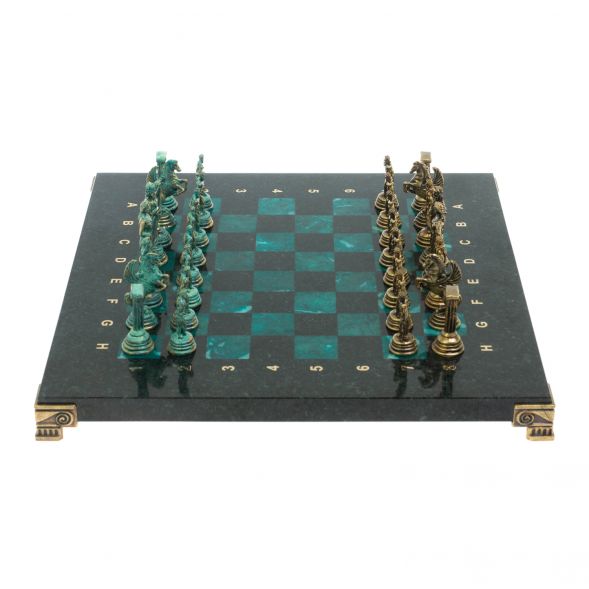 Шахматы &amp;quot;Подвиги Геракла&amp;quot; фигуры бронза / патина 28х28 см из змеевика 128199