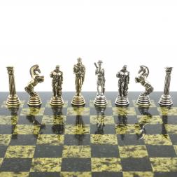Шахматы "Икар" доска 32х32 см из камня змеевик