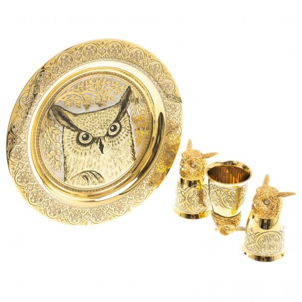 Подарочный набор &amp;quot;Филин&amp;quot; тарелка и 3 стопки перевертыша Златоуст 123696