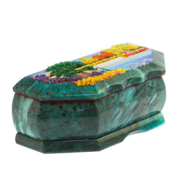 Шкатулка с расписной крышкой Осень 17х7,5х6 см змеевик / шкатулка для ювелирных украшений / для хранения бижутерии / шкатулка из камня