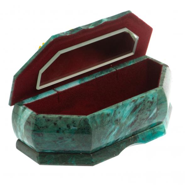 Шкатулка с расписной крышкой Осень 17х7,5х6 см змеевик / шкатулка для ювелирных украшений / для хранения бижутерии / шкатулка из камня