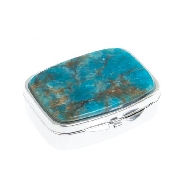 Таблетница на 2 отделения камень голубой апатит цвет серебро 126710