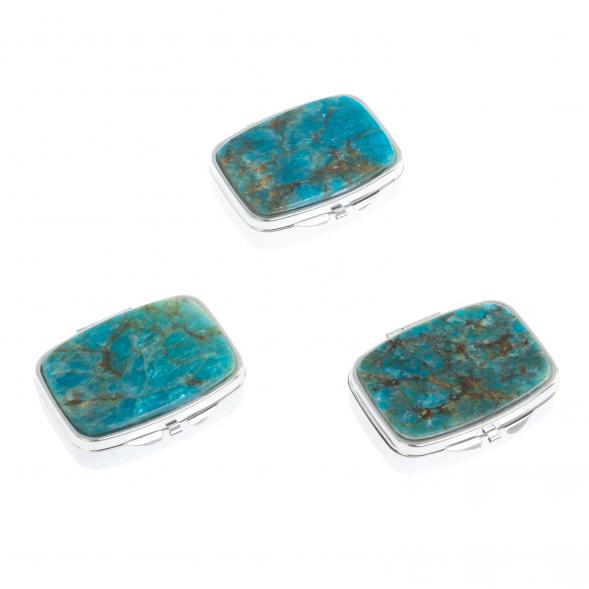 Таблетница на 2 отделения камень голубой апатит цвет серебро 126710