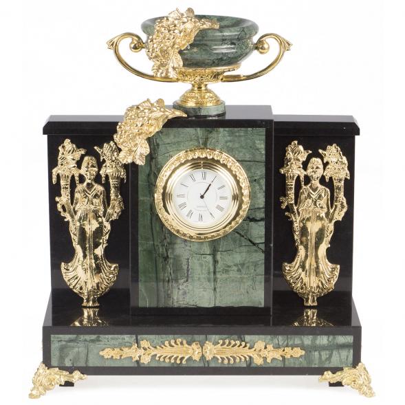 Каминные часы из камня и бронзы &amp;quot;Чаша изобилия&amp;quot; офиокальцит 119151