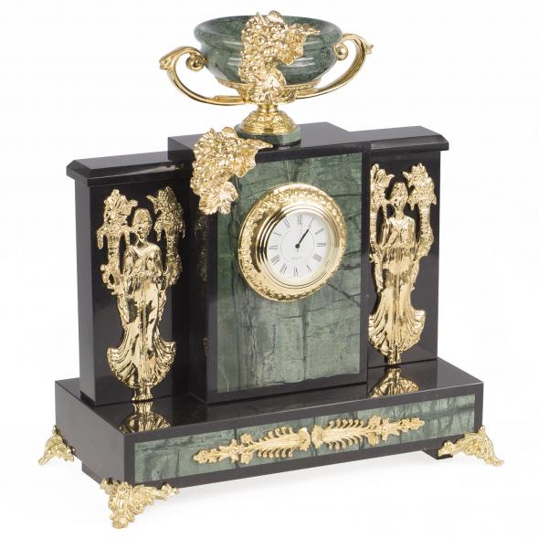 Каминные часы из камня и бронзы &amp;quot;Чаша изобилия&amp;quot; офиокальцит 119151