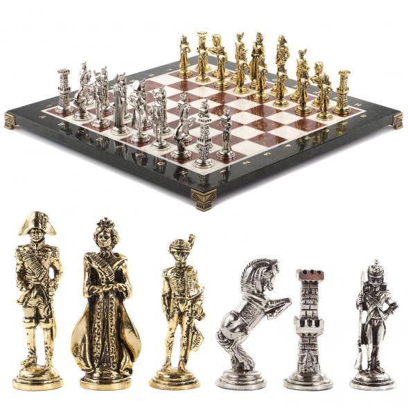 Шахматы сувенирные &amp;quot;Отечественная война 1812 г.&amp;quot; доска 40х40 см камень мрамор лемезит / Шахматы подарочные / Набор шахмат / Настольная игра 
