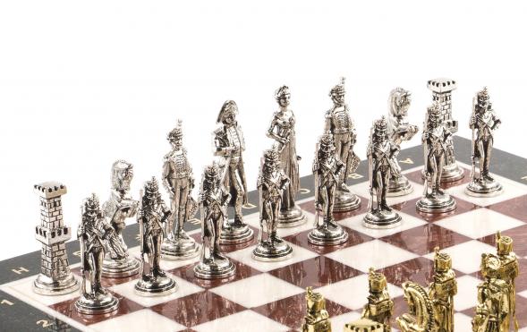 Шахматы сувенирные &amp;quot;Отечественная война 1812 г.&amp;quot; доска 40х40 см камень мрамор лемезит / Шахматы подарочные / Набор шахмат / Настольная игра 