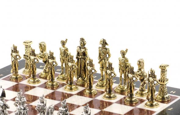 Шахматы сувенирные &amp;quot;Отечественная война 1812 г.&amp;quot; доска 40х40 см камень мрамор лемезит / Шахматы подарочные / Набор шахмат / Настольная игра 