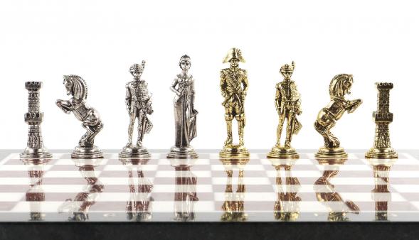 Шахматы сувенирные &amp;quot;Отечественная война 1812 г.&amp;quot; доска 40х40 см камень мрамор лемезит / Шахматы подарочные / Набор шахмат / Настольная игра 