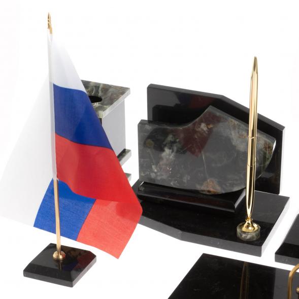 Настольный набор с гербом и флагом России из офиокальцита 129997