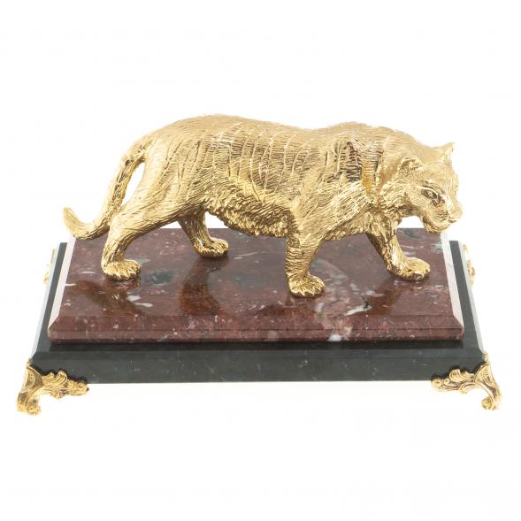 Бронзовая статуэтка &amp;quot;Амурский тигр&amp;quot; на подставке из камня золотистая 122509