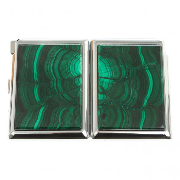 Портсигар на 20 сигарет с зажигалкой камень малахит 123424