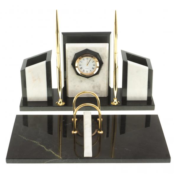 Письменный набор &amp;quot;Канцелярский&amp;quot; с часами камень мрамор 124046