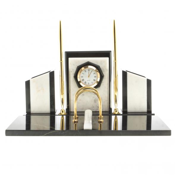 Письменный набор &amp;quot;Канцелярский&amp;quot; с часами камень мрамор 124046