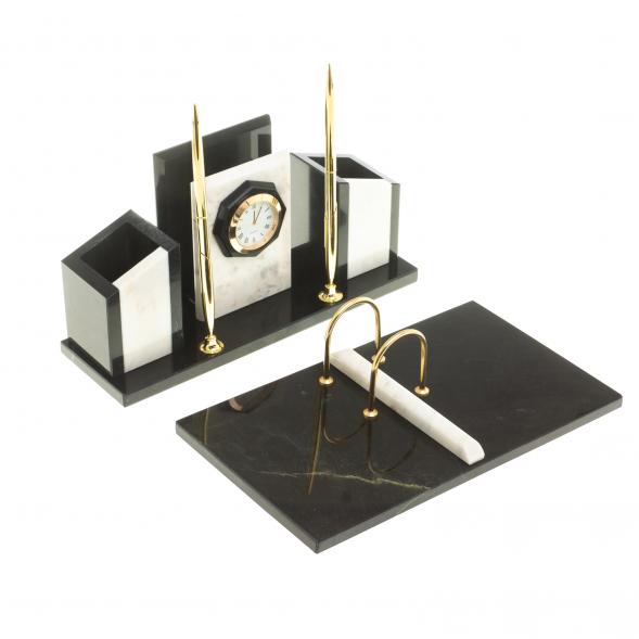Письменный набор &amp;quot;Канцелярский&amp;quot; с часами камень мрамор 124046