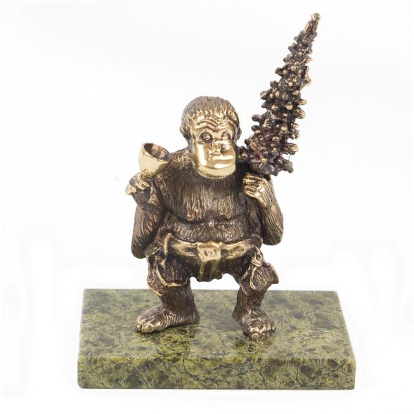 Статуэтка &amp;quot;Обезьяна с елкой и фужером&amp;quot; бронза змеевик 116803