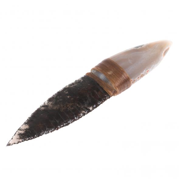 Нож каменный из обсидиана рукоять агат 20,5х4х2,5 см 126789
