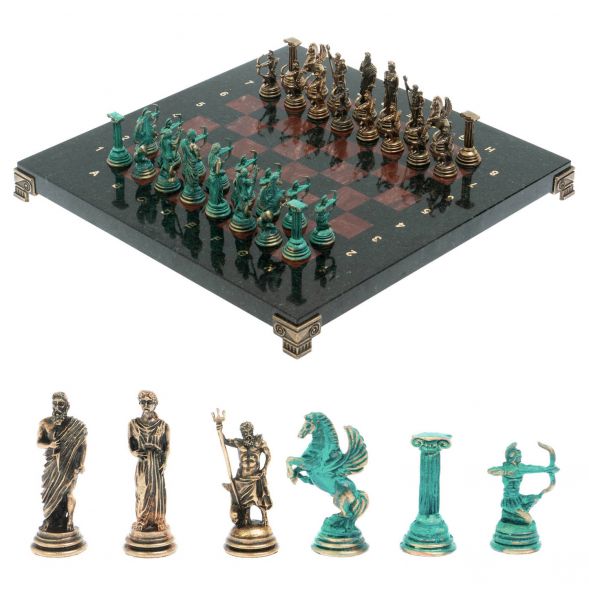 Шахматы &amp;quot;Римские лучники&amp;quot; фигуры бронза / патина 28х28 см из лемезита 128201