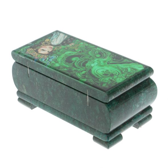 Шкатулка &amp;quot;Хозяйка медной горы. Малахит&amp;quot; из змеевика 16х8х7,5 см 128283