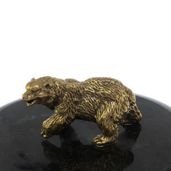 Шкатулка &amp;quot;Медведь&amp;quot; из белого мрамора и змеевика 15х15х11 см 129029