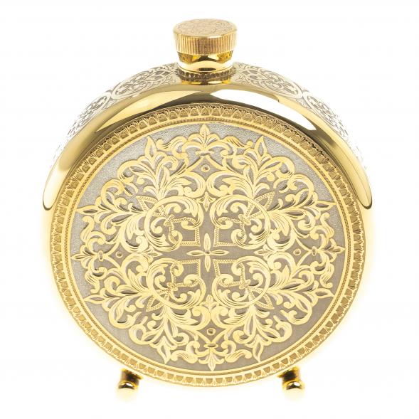 Подарочный набор &amp;quot;Филин&amp;quot; фляжка с гравюрой и 2 стопки перевертыши 70 мл бронза Златоуст