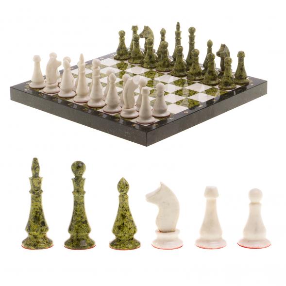 Шахматы &amp;quot;Каменные&amp;quot; змеевик , мрамор доска 40х40 см / Шахматы подарочные / Набор шахмат / Настольная игра