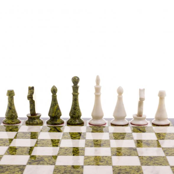 Шахматы &amp;quot;Каменные&amp;quot; змеевик , мрамор доска 40х40 см / Шахматы подарочные / Набор шахмат / Настольная игра