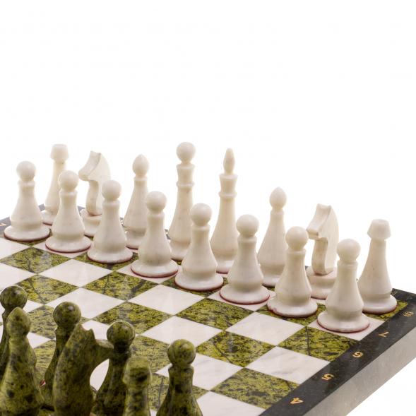 Шахматы &amp;quot;Каменные&amp;quot; змеевик , мрамор доска 40х40 см / Шахматы подарочные / Набор шахмат / Настольная игра