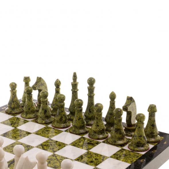 Шахматы &amp;quot;Каменные&amp;quot; змеевик , мрамор доска 40х40 см / Шахматы подарочные / Набор шахмат / Настольная игра