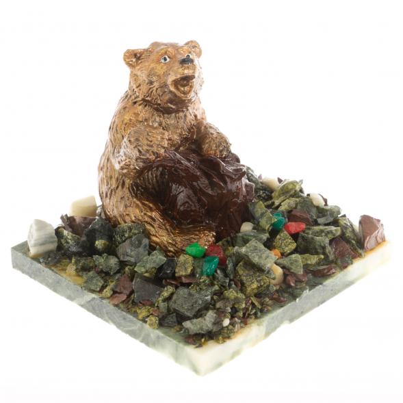 Сувенир &amp;quot;Медведь, играющий на пне&amp;quot; змеевик 116524