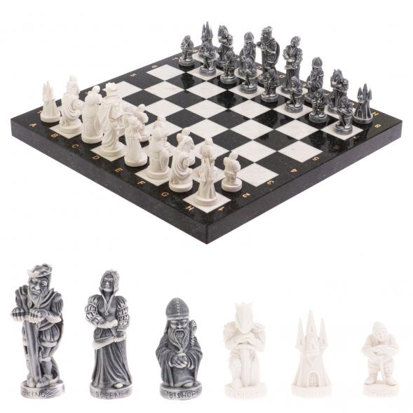 Шахматы &amp;quot;Средневековье&amp;quot; доска 40х40 см белый мрамор змеевик 126486