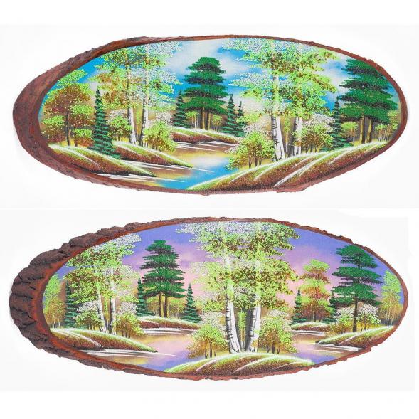 Панно на срезе дерева &amp;quot;Весна&amp;quot; горизонтальное 60-65 см каменная крошка 118904