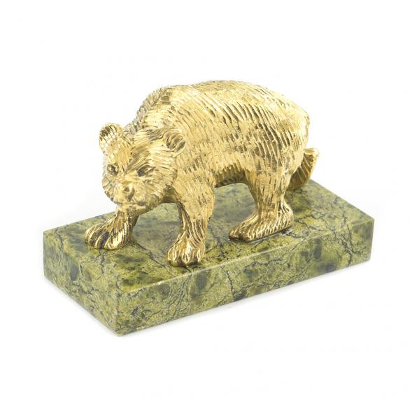 Статуэтка &amp;quot;Медведь худой&amp;quot; бронза змеевик 119706