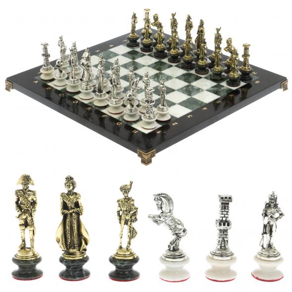 Шахматы &amp;quot;Отечественная война 1812 г.&amp;quot; на подставках доска 40х40 см мрамор змеевик 128517