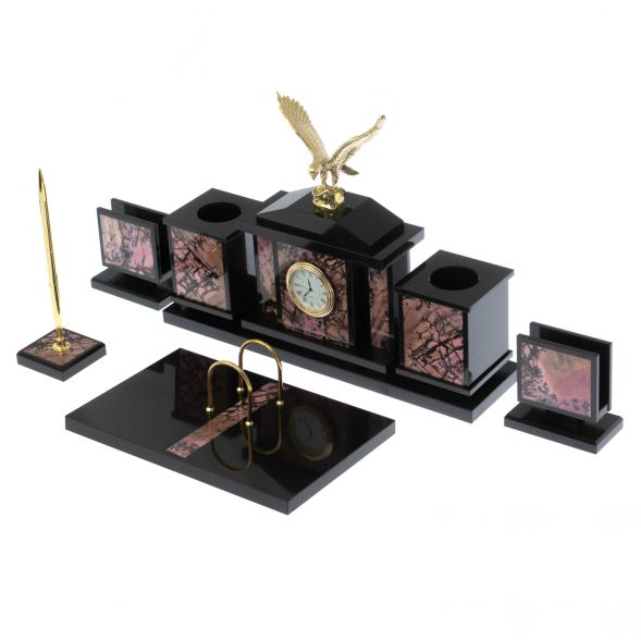 Настольный набор &amp;quot;Орел&amp;quot; из родонита 128962